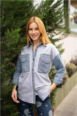 Arka Cep Detay Jean Gömlek