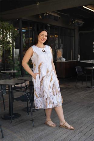 Arka Fermuar Detay Cepli Sıfır Kollu Kadın Elbise