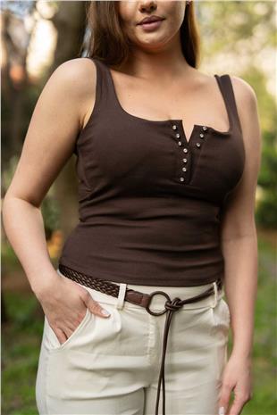 Askı Detay Ön Taşlı Kadın Atlet