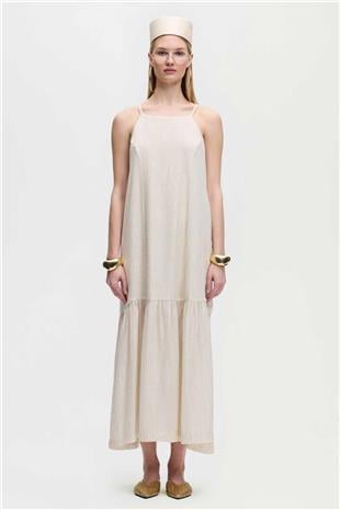Askılı Uzun Keten Elbise