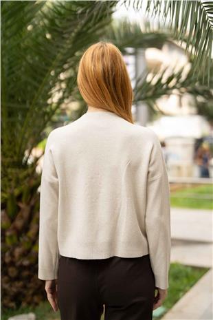 Ayıcık Baskı Detay İnci Boncuk İşlemeli Kazak