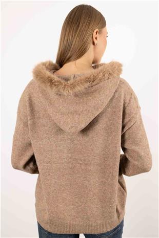 Ayıcık Kabartma Detay Peluş Kapişon Kazak