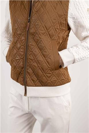 Baklava Desenli Kolları Kabartma Detaylı İki Renkli Ceket