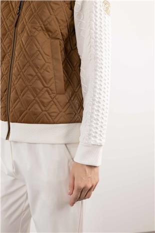 Baklava Desenli Kolları Kabartma Detaylı İki Renkli Ceket