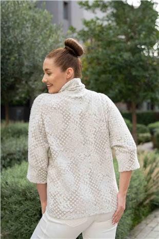 Balıkçı Yaka Detay Taş Baskı Desenli Kazak