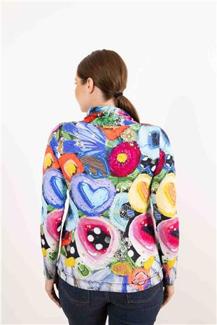 Balıkçı Yaka Detaylı Etek ucu Büzgülü Desenli Bluz