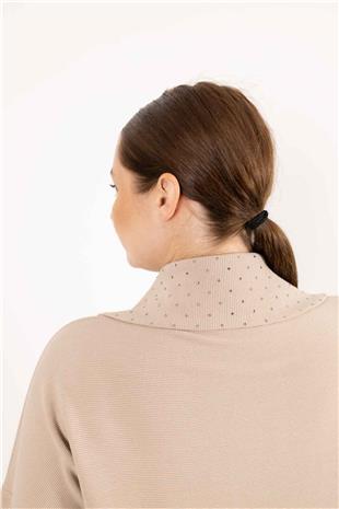 Balıkçı Yaka Detaylı Fermuarlı Taş Baskılı Hırka