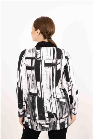 Balıkçı Yaka Detaylı Karışık Desenli Örme Bluz