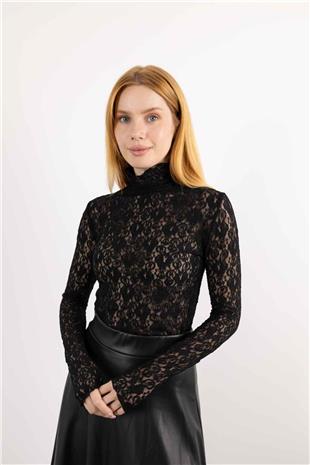 Balıkçı Yaka Detaylı Örgülü Bluz