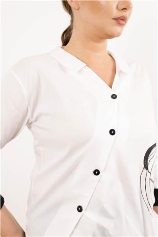 Baskı Ve Yarasa Detaylı Uzun Kollu Gömlek