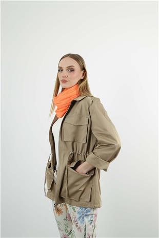 Bel Bağlama Detay Çok Cepli Trençkot