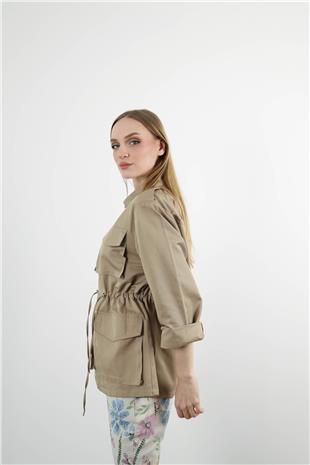 Bel Bağlama Detay Çok Cepli Trençkot