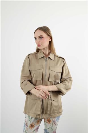 Bel Bağlama Detay Çok Cepli Trençkot