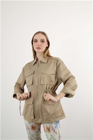Bel Bağlama Detay Çok Cepli Trençkot