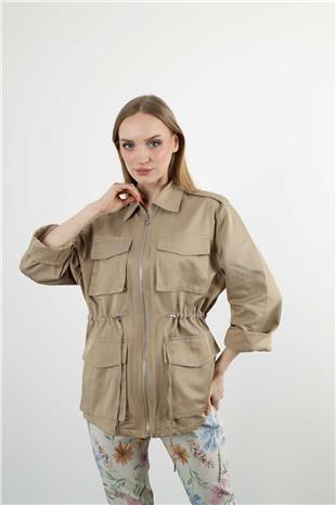 Bel Bağlama Detay Çok Cepli Trençkot