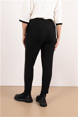 Bel Bağlama Detay Paça Taş Baskılı Deri Ekleme Pantolon