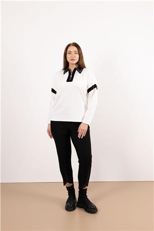 Bel Bağlama Detay Paça Taş Baskılı Pantolon