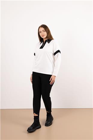 Bel Bağlama Detay Paça Taş Baskılı Pantolon