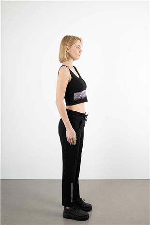 Bel Bağlama Detaylı Paçası Taş İşlemeli Pantolon