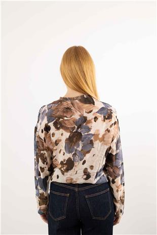 Bel Bağlama Detaylı Yaprak Desenli Gömlek