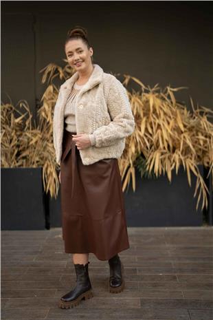 Bel Kemer Detaylı Cepli Deri Etek