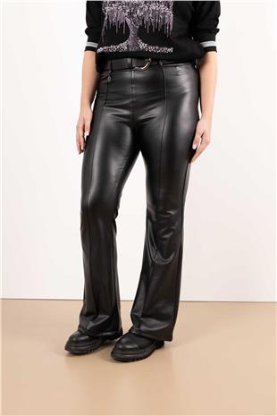 Bel Kemer Detaylı Deri Pantolon