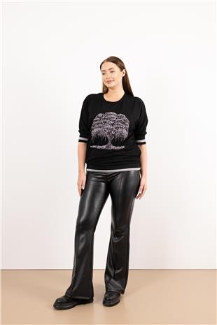 Bel Kemer Detaylı Deri Pantolon