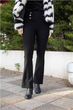 Bel Lastik Detay Düğmeli Pantolon