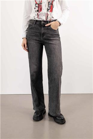 Bel Lastik Detaylı Bol Paça Pantolon