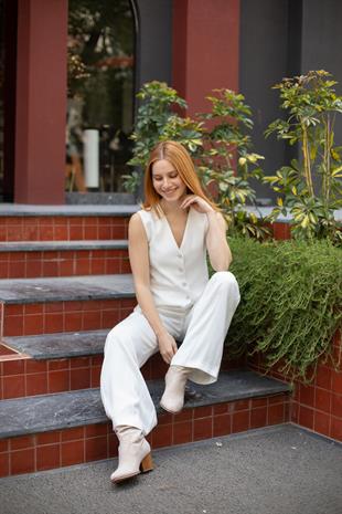 Bel Lastik Detaylı Bol Paça Pantolon