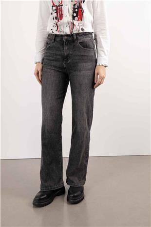 Bel Lastik Detaylı Bol Paça Pantolon