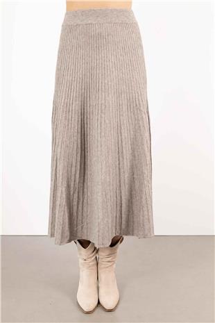 Bel Lastik Detaylı Çubuk Desenli Triko Etek