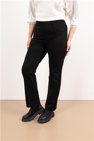 Bel Lastik Detaylı Likralı Bol Paça Pantolon