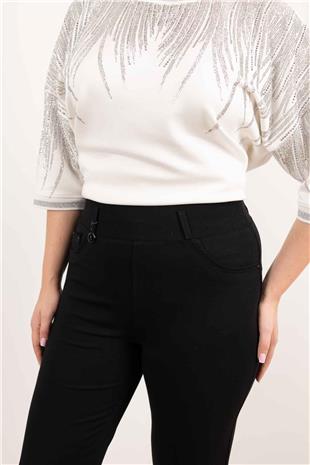 Bel Lastik Detaylı Likralı Bol Paça Pantolon