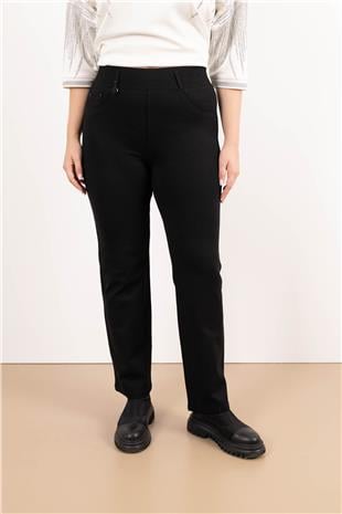 Bel Lastik Detaylı Likralı Bol Paça Pantolon