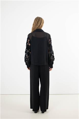 Bel Lastik Detaylı Parlak Kumaşlı Astar Kumaşlı Pantolon