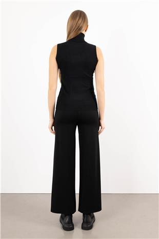 Bel Lastik Şerit Detay Bağlamalı Likralı Pantolon