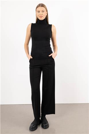 Bel Lastik Şerit Detay Bağlamalı Likralı Pantolon