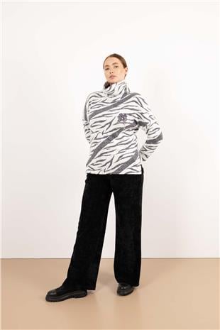 Bel Lastik Ve Bağlama Detaylı Kadife Pantolon