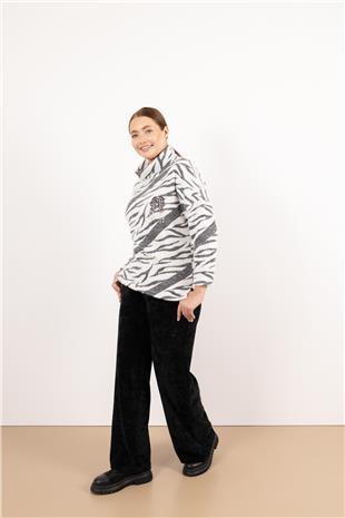 Bel Lastik Ve Bağlama Detaylı Kadife Pantolon