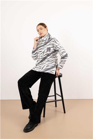 Bel Lastik Ve Bağlama Detaylı Kadife Pantolon