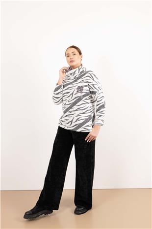 Bel Lastik Ve Bağlama Detaylı Kadife Pantolon