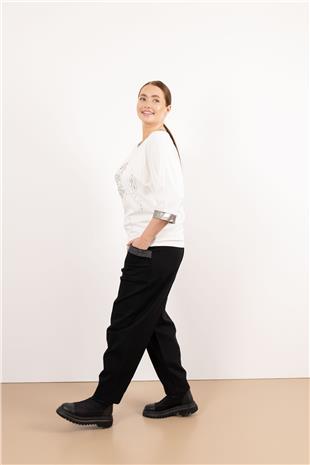 Bel Lastik Ve Bağlama Detaylı Likralı Pantolon