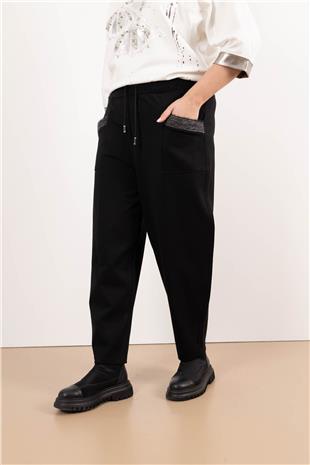 Bel Lastik Ve Bağlama Detaylı Likralı Pantolon