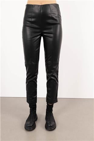 Bel Lastik Ve Yan Fermuar Detaylı Deri Pantolon