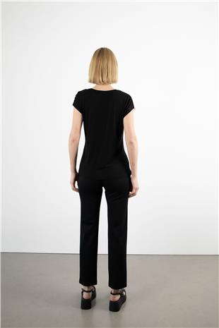 Bel Lastik Ve Yazı Detay  Cepli  Dikişli Pantolon