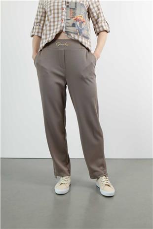 Bel Lastik Ve Yazı Detaylı Paça Çıtçıtlı Pantolon