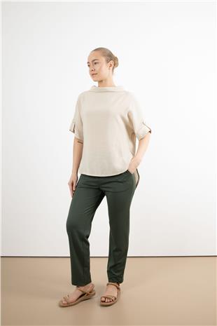 Bel Lastik Ve Yazı Detaylı Paça Çıtçıtlı Pantolon