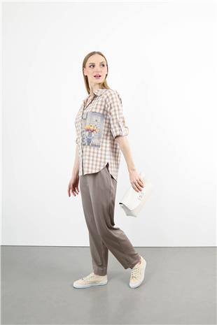 Bel Lastik Ve Yazı Detaylı Paça Çıtçıtlı Pantolon