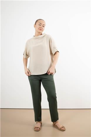 Bel Lastik Ve Yazı Detaylı Paça Çıtçıtlı Pantolon